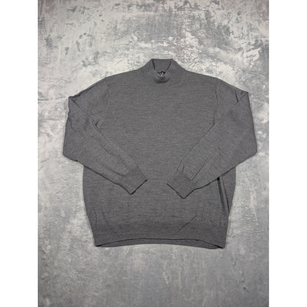 Jos. A. Bank Sweater Mens Large Gray 100% Merino Wool Mock Neck Knit Pullover
